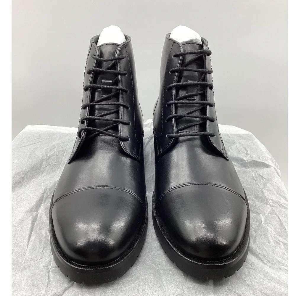 The Men's Store Bloomingdale's Black Leather Cap Toe Combat Boots Mens 8.5